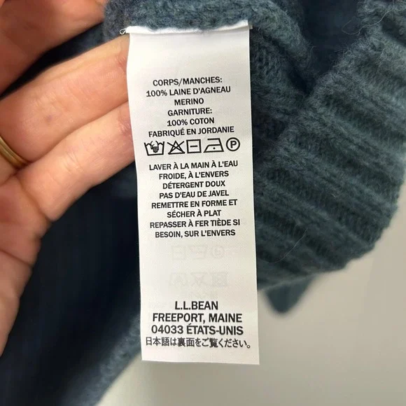 L.L. Bean Women M 100% Merino‎ Wool Commando Sweater CrewNeck Teal Blue Ribbed - Picture 6 of 9